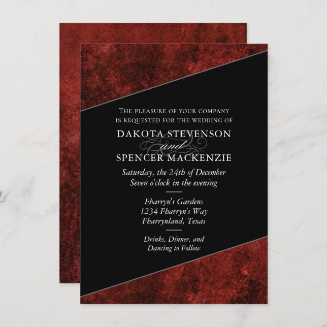 Ruby Crimson Red | Classic Grunge Wedding Names Invitation (Front/Back)