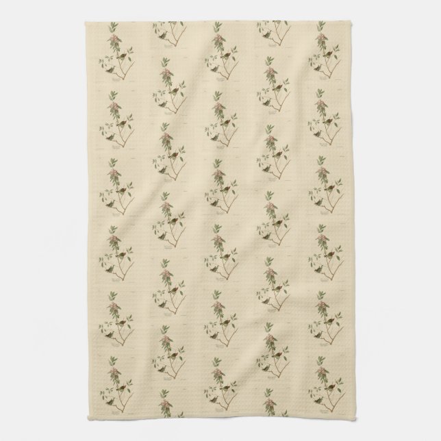 Ruby crowned Wren (Kinglet) Audubon Birds America Tea Towel (Vertical)