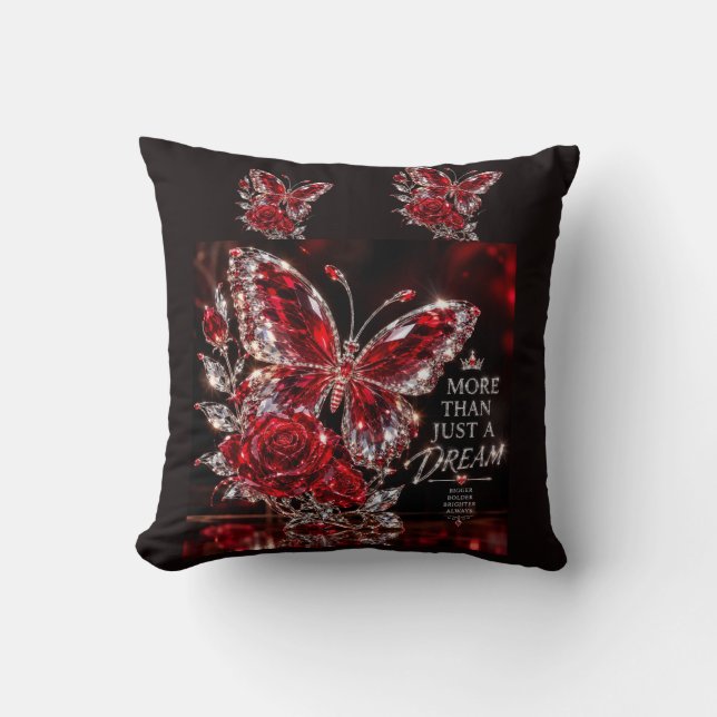 Ruby Crystal Butterfly & Rose Cushion (Front)
