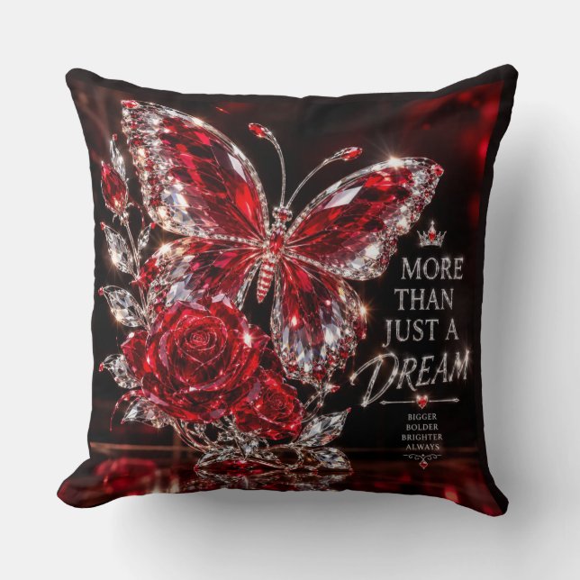 Ruby Crystal Butterfly & Rose Cushion (Front)