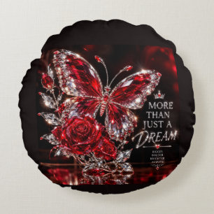 Ruby Crystal Butterfly & Rose Round Cushion