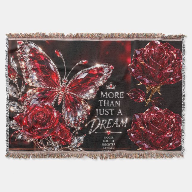 Ruby Crystal Butterfly & Rose Throw Blanket (Front)