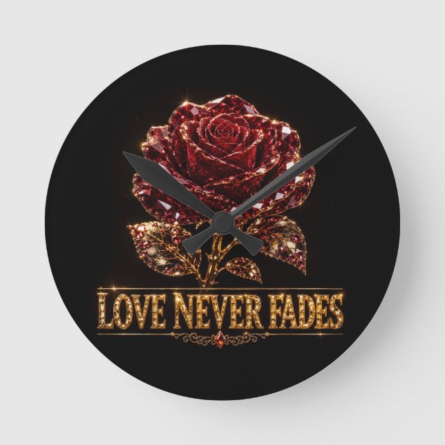 Ruby Crystal Rose – Love Never Fades Round Clock (Front)