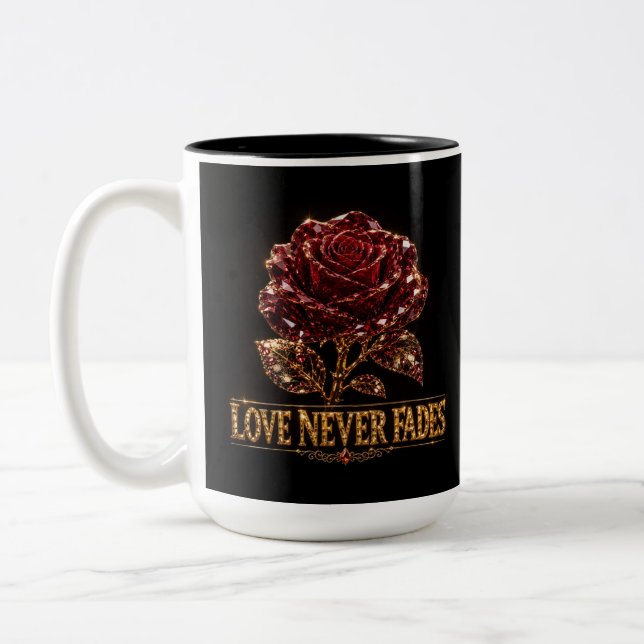 Ruby Crystal Rose – Love Never Fades Two-Tone Coffee Mug (Left)