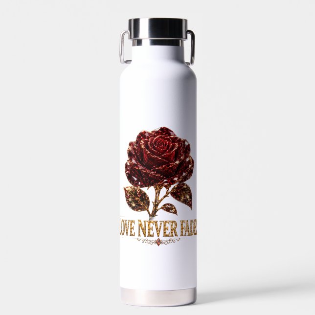 Ruby Crystal Rose – Love Never Fades Water Bottle (Front)