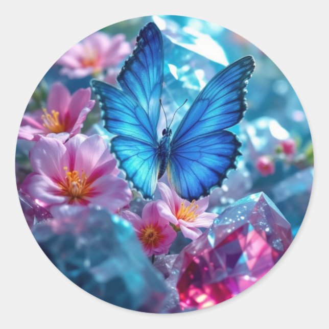 Ruby Crystals Garden Butterfly Classic Round Sticker (Front)