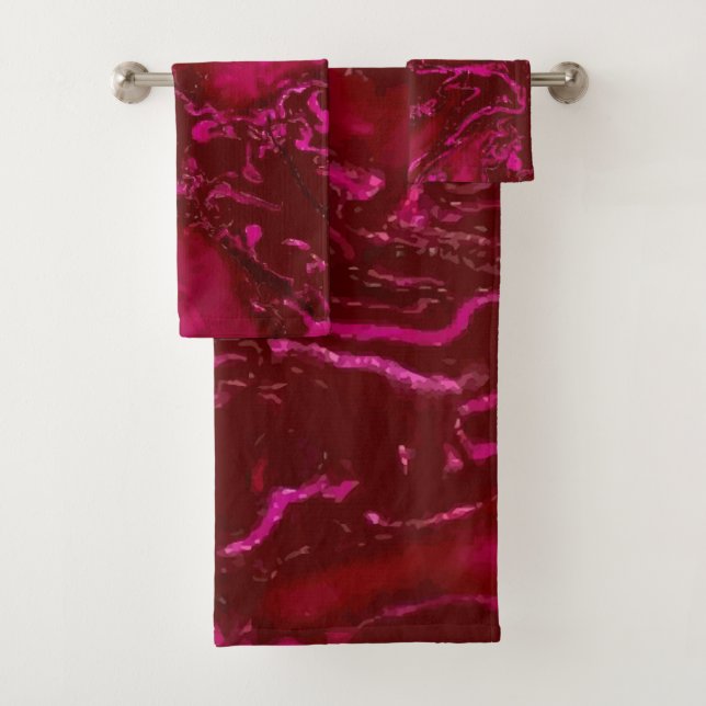 Ruby dark red pink black swirls bath towel set (Insitu)