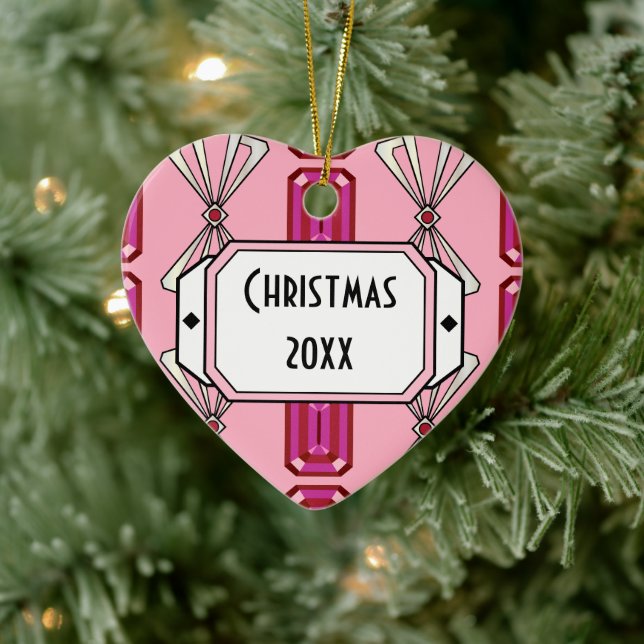 Ruby Deco Stripe Ceramic Ornament (Tree)