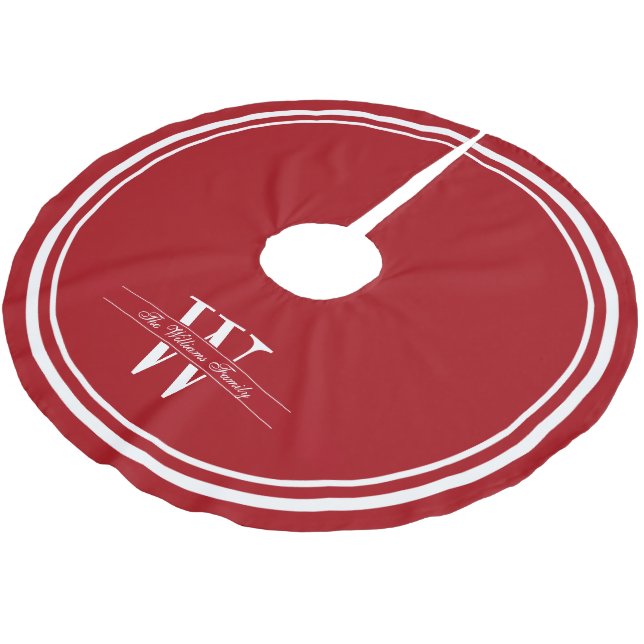 Ruby Double Border Monogram Brushed Polyester Tree Skirt (Angled)