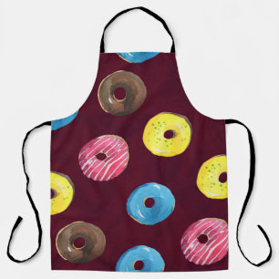 Ruby Doughnuts: Watercolor Seamless Pattern. Apron