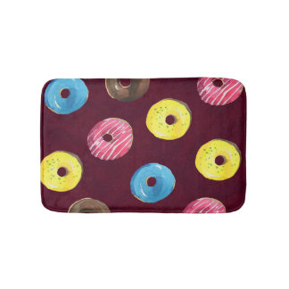 Ruby Doughnuts: Watercolor Seamless Pattern. Bath Mat