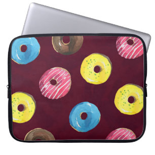 Ruby Doughnuts: Watercolor Seamless Pattern. Laptop Sleeve