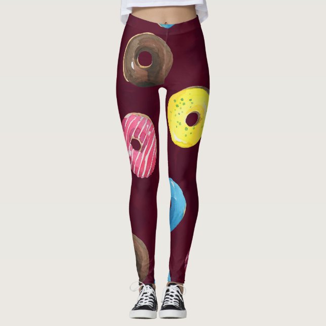 Ruby Doughnuts: Watercolor Seamless Pattern. Leggings (Front)