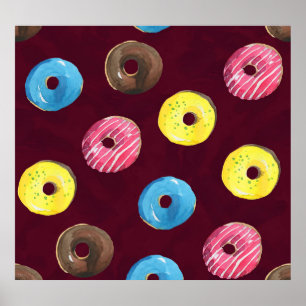 Ruby Doughnuts: Watercolor Seamless Pattern. Poster
