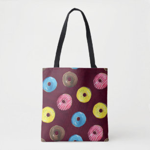 Ruby Doughnuts: Watercolor Seamless Pattern. Tote Bag