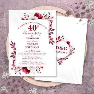 Ruby Elegant Floral 40th Wedding Anniversary  Invitation