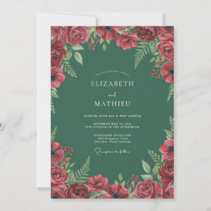 Ruby Emerald Foliage Eucalyptus Wedding Invitation
