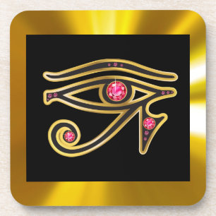 Ruby Eye of Ra in Gold Cork Coaster