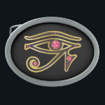 Ruby  Eye of Ra in Gold Oval Belt Buckle<br><div class="desc">Beautiful and elegant "Eye of Ra" symbol from ancient Egypt, the symbol of their diety. Gold channels set with beautiful precious stones, perfect for any fan of Egyptian art. Change the background colour by going to Customise it, then Edit, then down to Background, where you can choose from many different...</div>