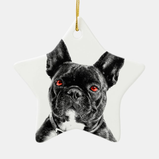 Ruby Eye'd Bulldog Ceramic Ornament (Front)