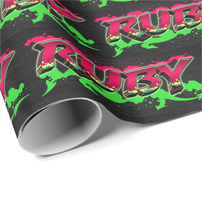 Ruby First Name Name Graffiti red green Wrapping Paper (Roll Corner)