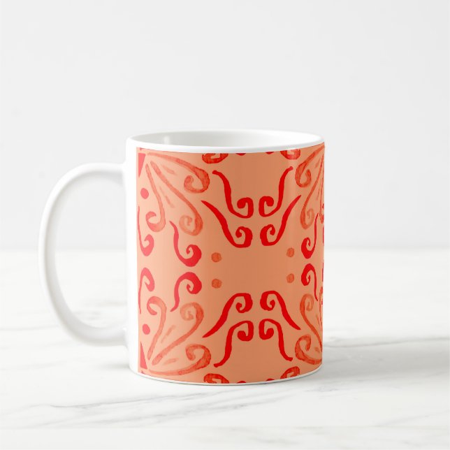 Ruby Floral: Tribal Geometric Pattern. Coffee Mug (Left)