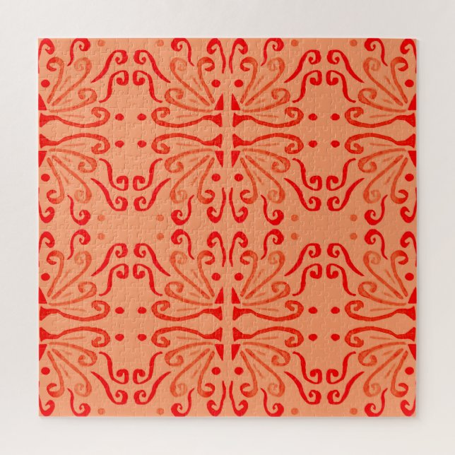 Ruby Floral: Tribal Geometric Pattern. Jigsaw Puzzle (Vertical)