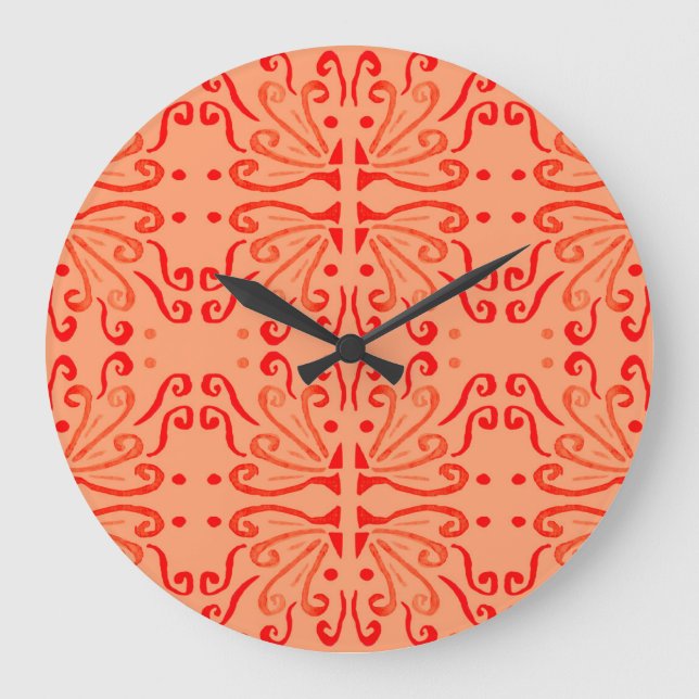 Ruby Floral: Tribal Geometric Pattern. Large Clock (Front)