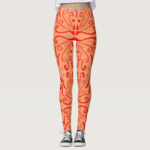 Ruby Floral: Tribal Geometric Pattern. Leggings