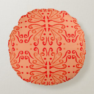 Ruby Floral: Tribal Geometric Pattern. Round Cushion