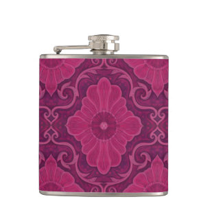 Ruby flower arabesque floral pattern hip flask