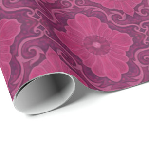 "Ruby flowers” floral arabesque pattern Wrapping Paper