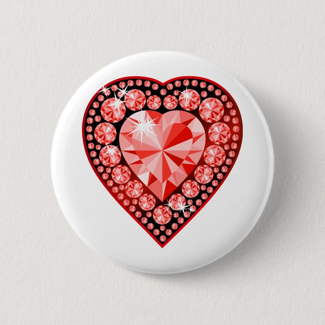 Ruby Gemstone Heart 6 Cm Round Badge (Front)