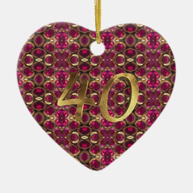 Ruby Gemstone Pattern 40th Wedding Anniversary Ceramic Tree Decoration (Front)