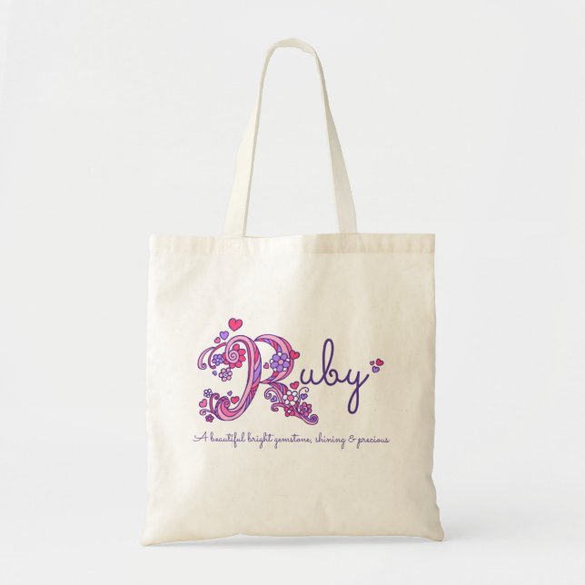 Ruby girls name and meaning R monogram Tote Bag (Front)