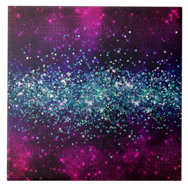 Ruby glamour with mermaid sparkles faux glitter ceramic tile (Front)