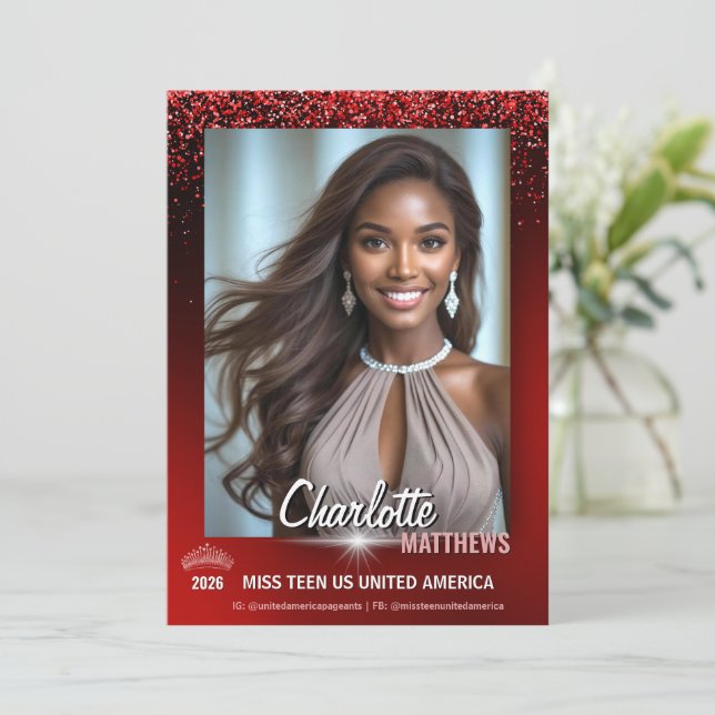 Ruby Glimmer Pageant Promo Card | QR Code (Standing Front)