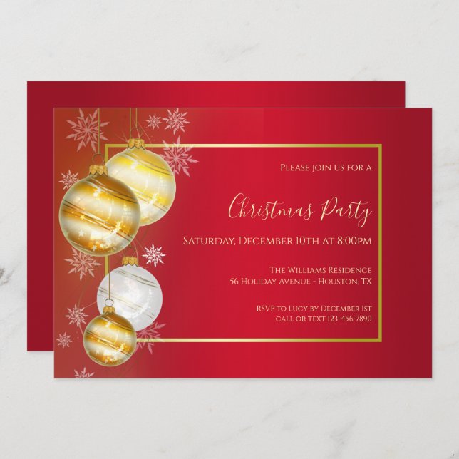 Ruby & Gold Festive Christmas Party Invitation (Front/Back)