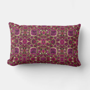 Ruby Gold Gemstone Pattern Elegant Chic Lumbar Cushion