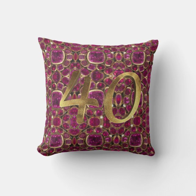 Ruby Gold Gemstone Pattern Golden Number 40 Cushion (Front)