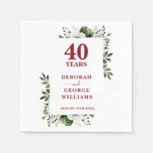Ruby Greenery Floral 40th Wedding Anniversary  Napkin
