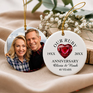 Ruby Heart 40th Wedding Anniversary Personalised Ceramic Ornament
