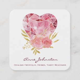 Ruby Heart and Flowers Square Business Card
