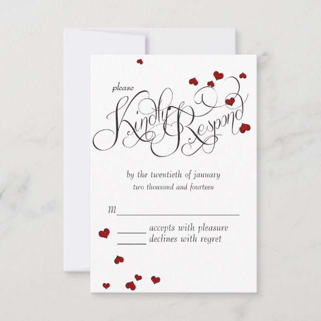 Ruby Heart Confetti Wedding RSVP (Front)
