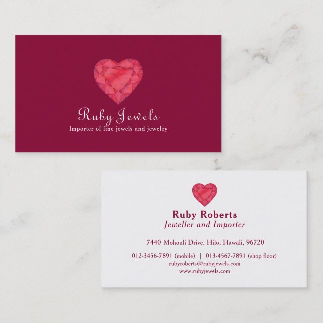 Ruby heart jewel jewellery business card (Front/Back)