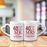 Ruby Hearts 40th Anniversary Mr Mrs Right Coffee Mug Set<br><div class="desc">Customise the names and dates to create a fun and unique gift to celebrate a 40th ruby wedding anniversary. Designed by Thisisnotme©</div>