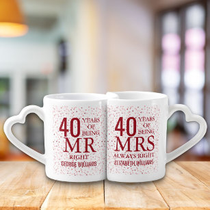 Ruby Hearts 40th Anniversary Mr Mrs Right Coffee Mug Set
