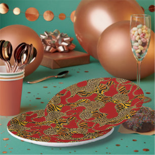 Ruby Leopard Gold Baroque Luxury Paper Plate