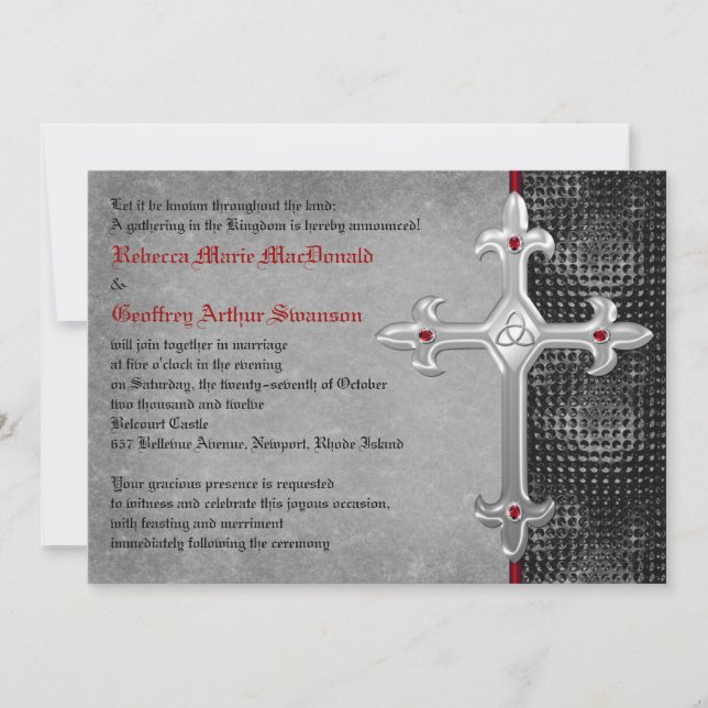 Ruby Mediaeval Celtic Cross Wedding Invitation (Front)