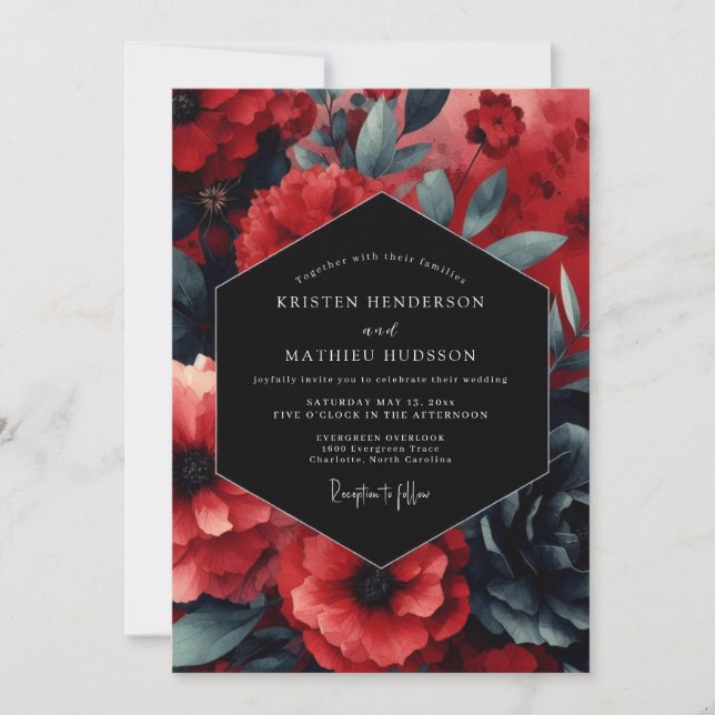 Ruby Nocturne Bloom Wedding Invitation (Front)